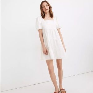Madewell White poplin puff-sleeve tired dress